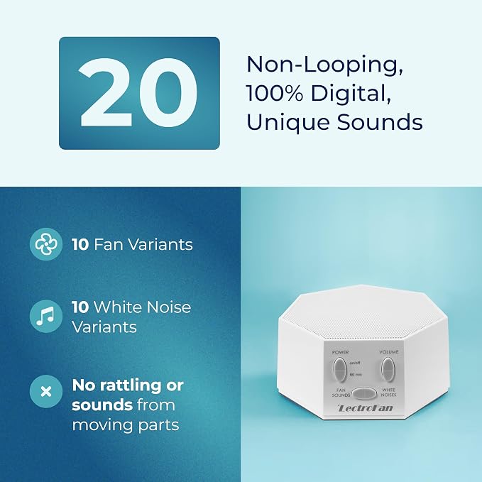 Adaptive Sound Technologies LectroFan Classic - Soothing Sound Machine for Sleep - Built-in Sleep Timer - Compact Design - Non-Looping Sounds - Speech Privacy - White