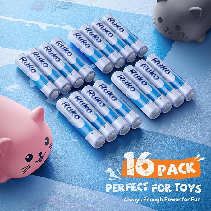 Ruko 18011 Robot Dog Toy Black and AAA Alkaline Batteries 16 Pack for Remote Control