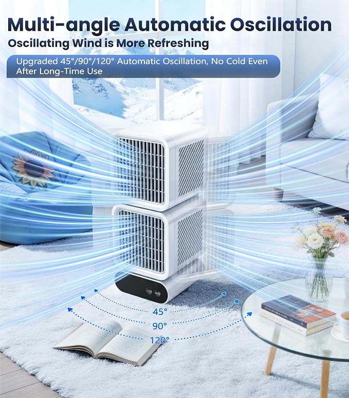 Dual-Head Desktop Fan， Portable Table Fan with Automatic Oscillation, Rechargeable Battery Operated, 12 Inch Small Quiet Fan for Bedroom, Office, Dorm & Home Use，6 Speeds,4000mAh Battery（White）
