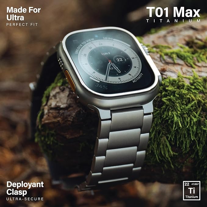 KORDIZ Titanium Watch Band T01 Max - Fits Apple Watch ULTRA 3 & ULTRA 2 Black (49mm) - Adjustable Titanium Apple Watch Band with Secure Clasp - Premium Color Matching Band with Comfortable grip - Replacement Wristbands for iWatch (T01 Max | ULTRA Black)