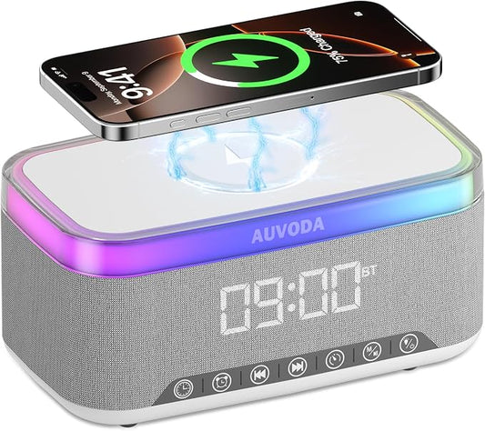 S300 Portable Bluetooth Speaker, 16 W Stereo, BT 5.3, TWS Pairing | 15 W Wireless Charging, 13-Color Night Light, Alarm Clock, TF AUX Inputs, Ideal for PC Smartphone Home Bedroom Office