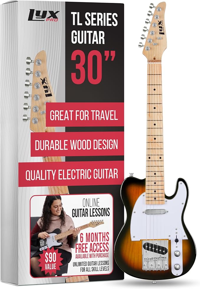 LyxPro 30” Electric Guitar TL Series, Full-Size Paulownia Wood Body, 3-Ply Pickguard, C-Shape Neck, Ashtray Bridge, Quality Gear Tuners, 3-Way Switch & Volume/Tone Controls, 2 Picks Included, Sunburst