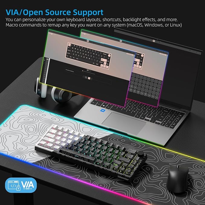 Womier Wireless Gaming Keyboard 60 Percent with QMK/VIA, Topographic Creamy Mechanical Key Board, RGB Custom Gasket Hot Swappable for Windows & Mac-POM Linear Switch (Q61 V2)