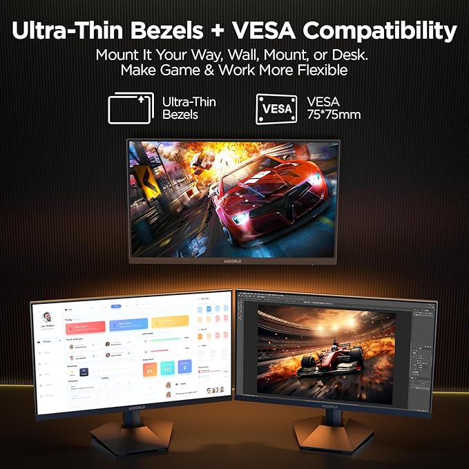 KOORUI 24" Gaming Monitor,180Hz 1ms Fast IPS Monitor, 1440P HDR400 Display, 90% DCI-P3 Color Gamut, Adaptive Sync, Slim Frame, VESA Mountable, HDMI 2.0, DP 1.4, G2421V
