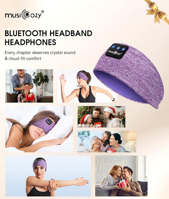 MUSICOZY Sleep Headphones Bluetooth 5.4 Headband, Wireless Earphones Music Sleep Earbuds Sleeping Eye Mask with HD Stereo Speakers for Workout Running Travel Yoga, Ideal Gifts for Men Women Mom Dad