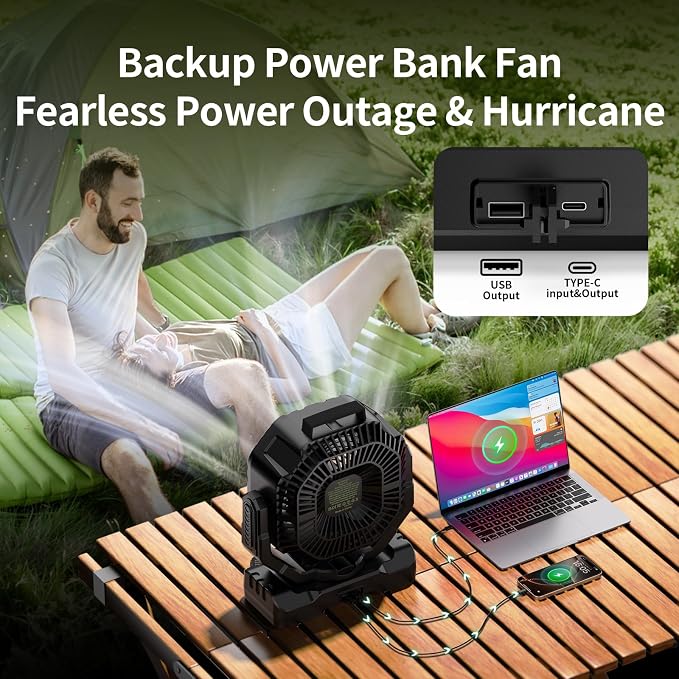 Socool 40000mAh Camping Fan Rechargeable, Battery Operated Portable Outdoor Fan Remote, 136Hrs & 4-Speed Cordless Oscillating, Table Fan with Light & Timer for Tent RV Jobsite Hurricane Power Outage