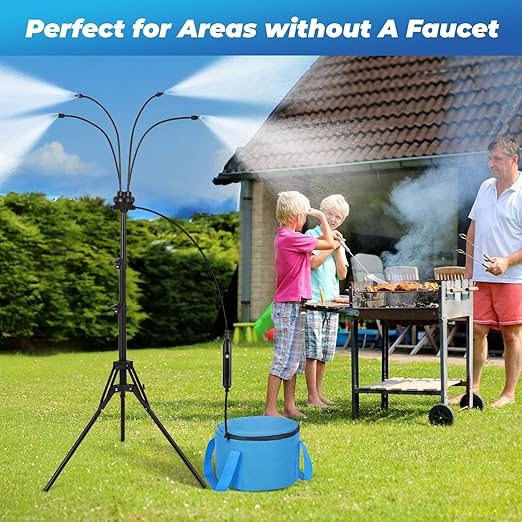 5.25FT Portable Misting Cooling System - Use with Pump or Directly to Faucet, with 4500mAh Rechargeable USB Pump, 26.5FT Hose, 4-Gallon (15L) Water Bag, Misters for Patio, Camping, Pool, Garden