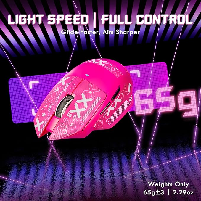 MAMBASNAKE×Attack Shark V6 65g Lightweight RGB Gaming Mouse with Magnetic Charging Dock, BT/2.4G Wireless/Wired 1K Polling Rate, 25K DPI, Programmable Mice for PC/Mac/Laptop(Berry&Stickers)