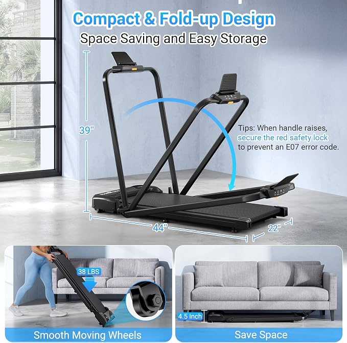 THERUN Walking Pad with Handle Bar, Walking Pad Treadmill for Home, Compact Treadmills with APP, Under Desk Treadmill with 10% Manual Incline, Portable Treadmill with Quiet Core