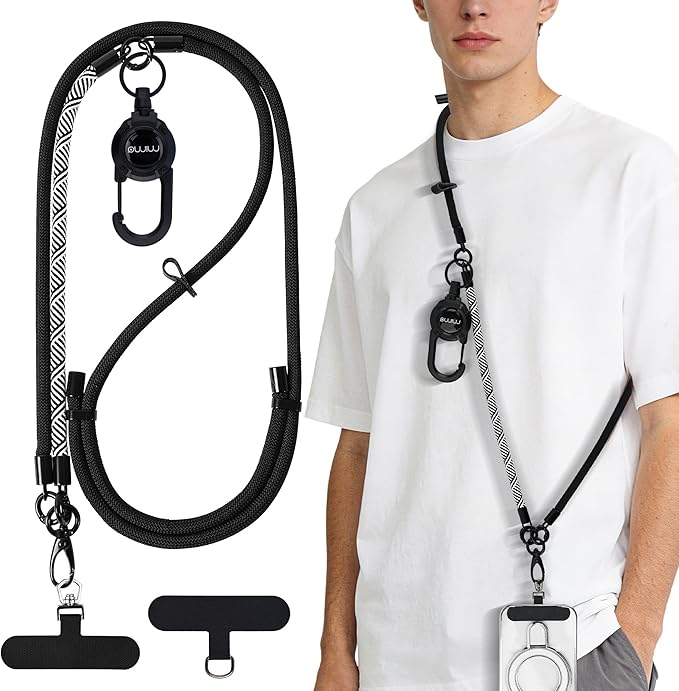 mimo Phone Lanyard Crossbody,Adjustable Anti-Theft Cell Phone Lanyard with 360° Rotating Tether Tab&Metal Buckles,Hands-Free Crossbody Phone Strap for Women&Men, for All Phones(Spiral Striped Black)