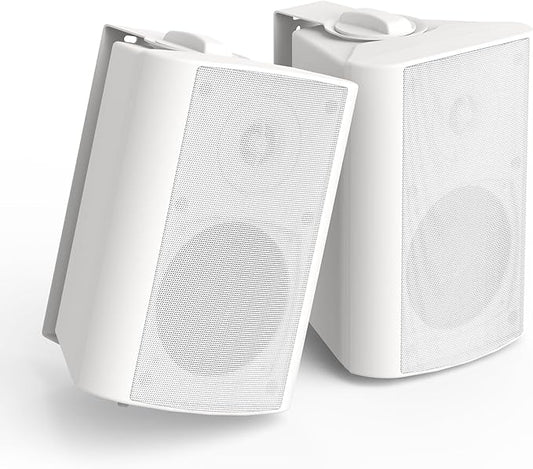Herdio 4 Inch 200 Watt Outdoor Indoor Bluetooth Speakers, Wall Mount Waterproof Wired for Patio, Deck, Yard, Garage (White)