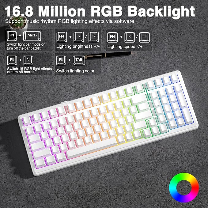 AULA F99 Wireless Mechanical Keyboard,Triple-Mode(BT5.0/2.4GHz/USB-C),Gasket Mounted Creamy Keyboard with Linear Switches, Side Printed PBT Keycaps,RGB Backlit PC Gaming Keyboards for Win/Mac
