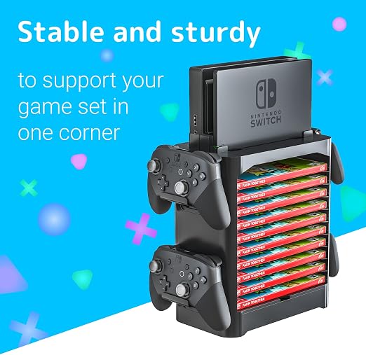 Skywin NS Compatible Nintendo Switch Games Holder, Nintendo Switch Stand, Game Disk Rack, Controller Organizer, Switch Holder Stand for Gamers, Nintendo Switch Accessories (Black)