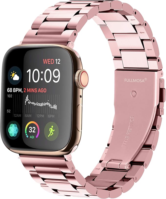 Fullmosa Metal Band Compatible with Apple Watch Bands 45mm 44mm 42mm, iWatch Band with Case for Apple Watch Series 9 8 7 6 5 4 3 2 1 SE3/2/1, Rose Pink