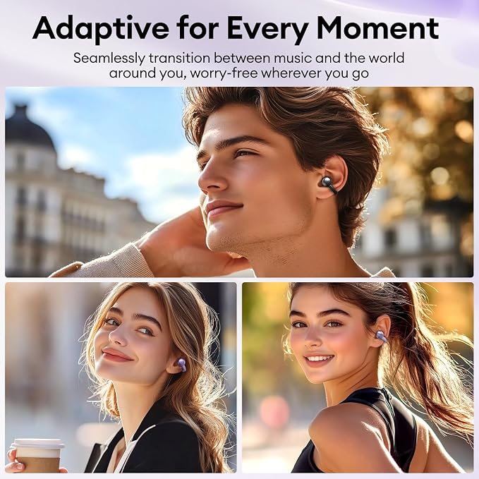 PAXA Stylish Open Ear Clip On Earbuds with Removable Butterfly Earring, Clip On Headphones with LCD Touch Screen, Fashionables Open Ear Headphones for Women, Butterfly Earring Purple Earbuds
