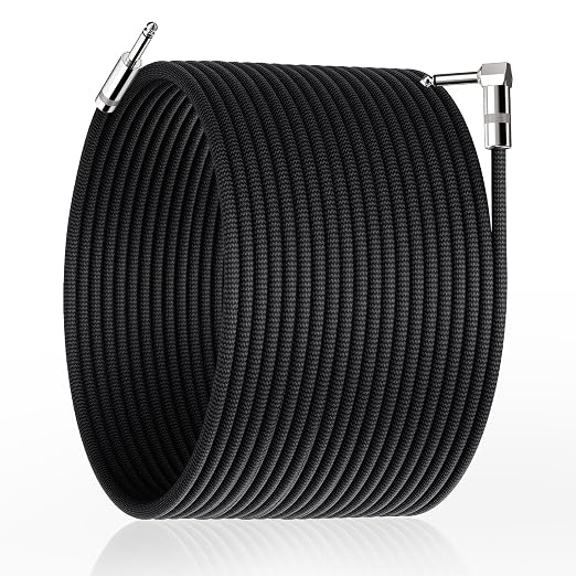 Guitar Cable 50ft, Amp Chord Electric Guitar Aux Amp Cord Braided, TS 1/4 Quarter Inch Straight to Right Angle Bass Instrument Cables Pro Audio (Black, 1-Pack)