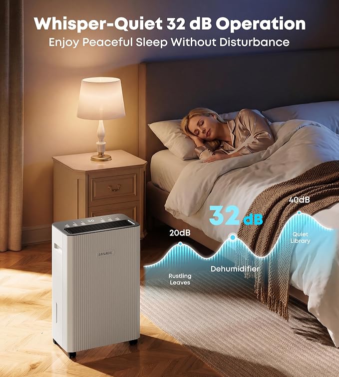 2500 Sq. Ft. Dehumidifier for Basement, 32 Pint Dehumidifiers for Home with Drain Hose, Smart Humidity Control Humidistat, Ultra-Quiet 32dB Moisture Control with 24H Timer for Bathroom, Bedroom & RV