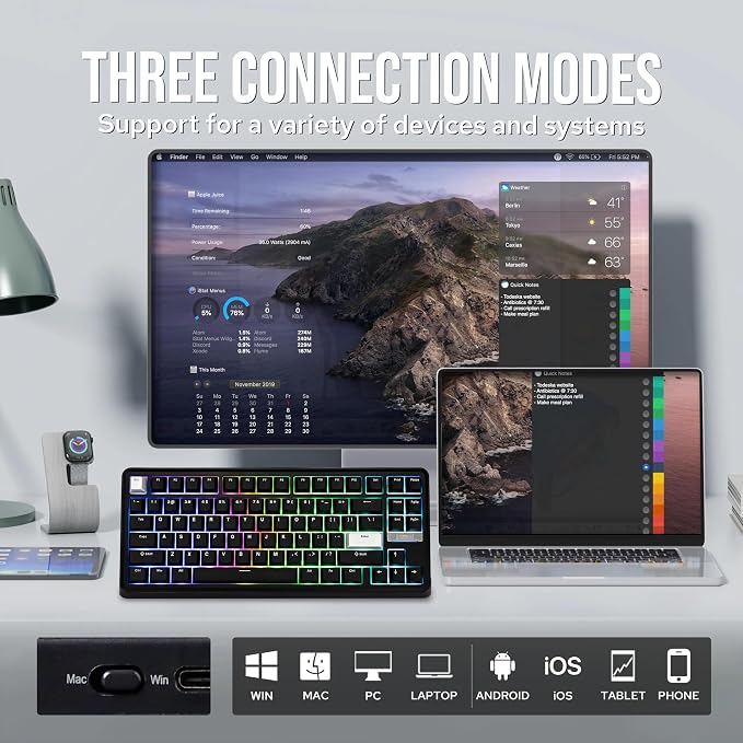 EPOMAKER TH85 QMK/VIA Wireless Gaming Keyboard, BT5.0/2.4GHz/USB-C, Hot Swappable Pre-lubed Custom Creamy Jade Linear Switches, Gasket Creamy Keyboard for PC/Mac/Office/Gaming (Black)