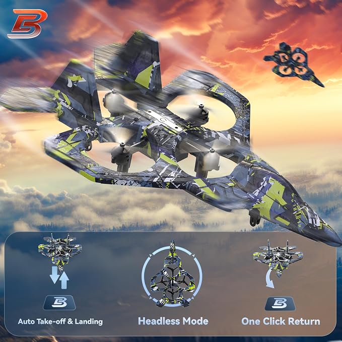 BEZGAR RC Plane, Foam Remote Control Airplane, Drone for Kids, RC Aircraft for Boys and Girls, Fighter Jet Helicopter with LED Lights, Altitude Hold, 360° Flip Stunt Rotation, Toy Airplane Blue