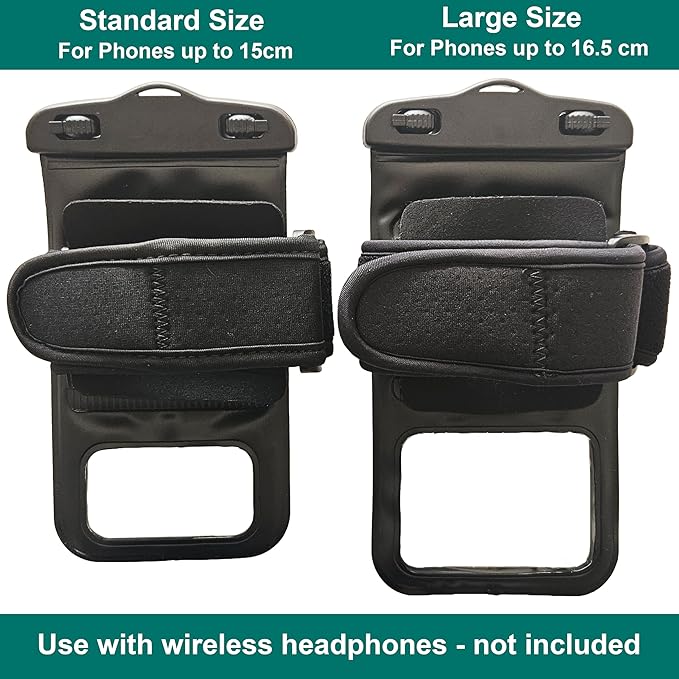 Waterproof Phone Holder Armband Case - For Swimming Running Walking NO Headphone Jack. Fits LARGE Size phones up to 6.7inch/17cm- iPhone, Samsung Galaxy S. Android. Hi-Vis Armband and Neck Lanyard.