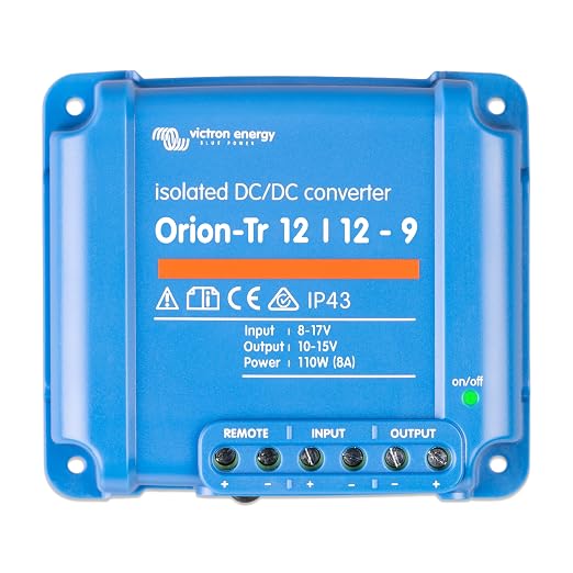 Victron Energy Orion-Tr DC to DC Converter | 12/12-Volt 9 amp 110-Watt, IP43 Protected, for Dual Battery Systems, Isolated