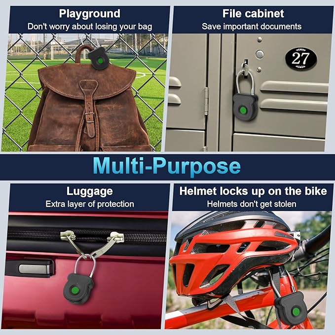 Fingerprint Padlock Lock with Key Backup, Biometric Metal Keyless Thumbprint Combination Lock, Waterproof, USB Rechargeable, for Gym Locker, School Locker, Luggage, Backpack, Suitcase