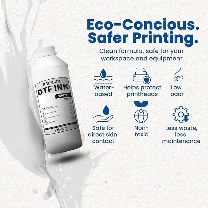DTF Ink White 33.8 fl oz (1000ml) | High Opacity Clog-Free Formula | Compatible with ET8550 L1800 XP600 I3200 4720 XP15000 & All Printheads | Reliable Color Accuracy & Smooth Flow