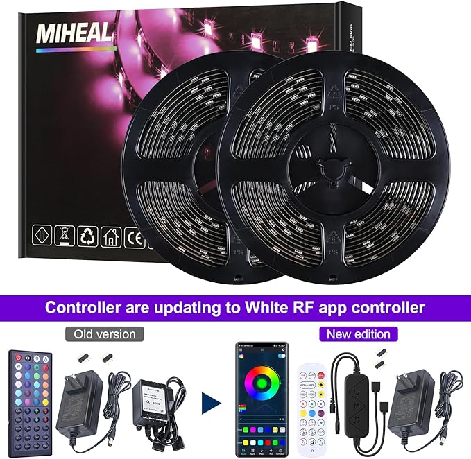MIHEAL Led Strip Lights Kit 32.8 Ft (10m) 300leds Waterproof 5050 SMD RGB LED Flexible Lights with 44key ir Controller and Power Supply for Home,Kitchen,Trucks,Sitting Room and Bedroom Decoration.