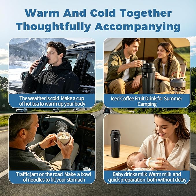 12V Intelligent Cooling, Heating and Constant Temperature Cup, 350ml Touch Screen Mug, 42°F-176°F Adjustable Heating & Fast Cooling, Keep Drinks Hot or Cold-for Car, Office, Home & Travel
