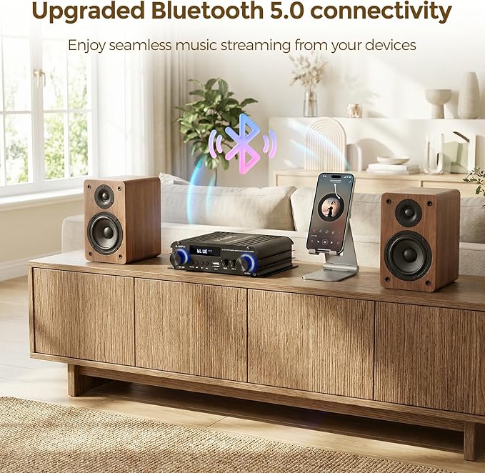 Romicta 2.1 Channel Stereo Audio Amplifier, 300Wx2+360W Home Audio Stereo Receiver Bluetooth 5.0 with USB/AUX, Remote, Bass Treble & Sub Control, for Active/Passive Subwoofer & Speaker
