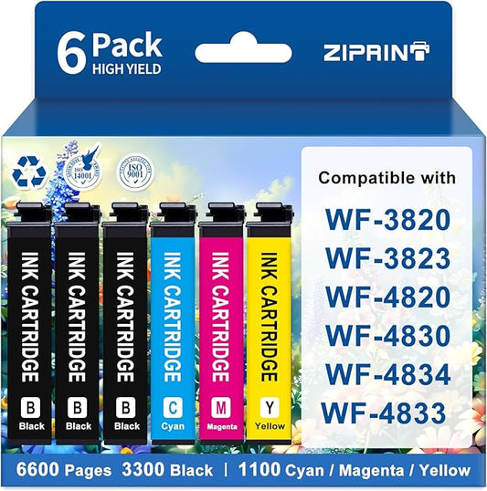 ZIPRINT Remanufactured Ink Cartridge Replacement for EPSON 822XL Ink Cartridges Combo Pack (822 6Pack) Compatible with WF-4830 WF-3820 WF-4820 WF-4833 WF-4834 Printer Ink (3*Black/Cyan/Magenta/Yellow)