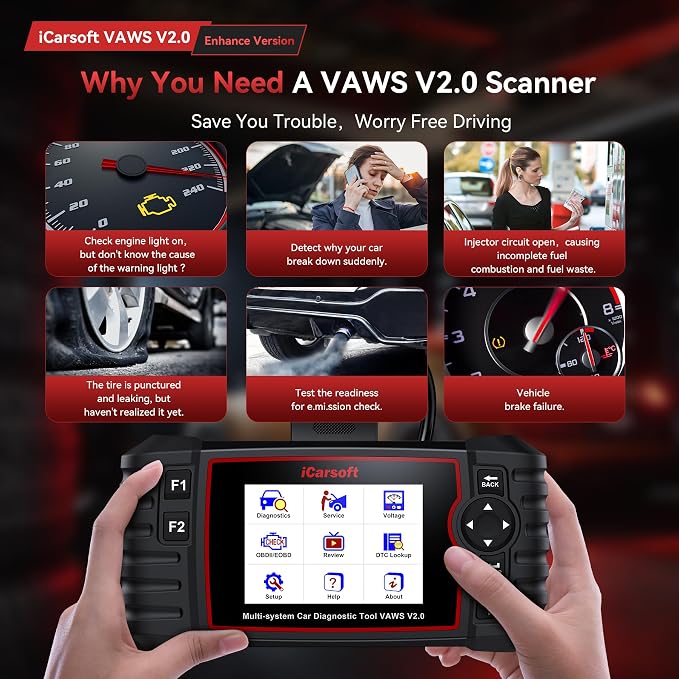 iCarsoft VAWS V2.0 2026 Ver OBD2 Scanner All System Diagnostic Tool for VW, Audi, Bentley, Bugatti, Seat, Man LD, Skoda and etc, 9 Special Services 118 Live Data Battery Test Check Engine Code Reader