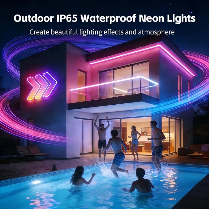 200FT RGB LED Neon Rope Lights, App & Remote Control, Flexible Waterproof IP65 Led Strip Lights, Music Sync Color Changing Multiple Modes Neon Lights for Bedroom Gaming Room Indoor & Outdoor Decor