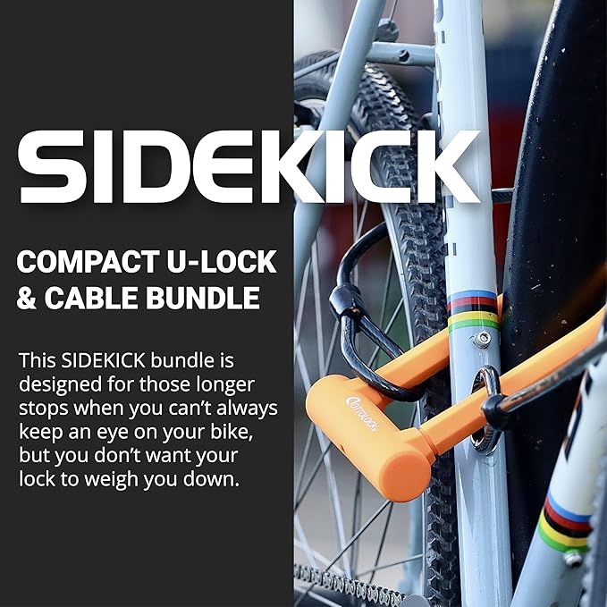 OTTOLOCK Sidekick Compact U-Lock and Cable Bundle - Lightweight Anti-Theft Bike Lock for Road, Mountain & Electric Bikes with Keys, Orange