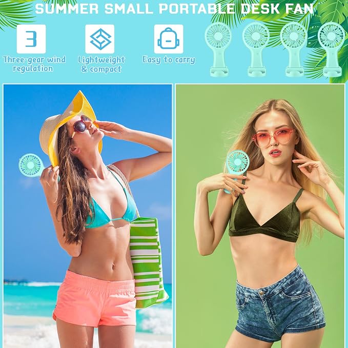 Woanger 12 Pcs Mini Handheld Fan Bulk 3 Speed USB Electric Battery Operated Small Portable Pocket Fan with Data Cable Mounting Base Summer Gift for Wedding Camping Travel (Green)