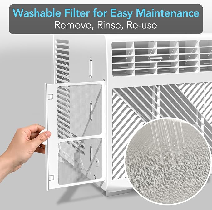 Comfort Zone Window Mounted Room Air Conditioner, 5,000 BTU, 7 Temperature Settings, 2 Fan Modes, Cool up to 150 Sq. Ft., Washable Filter, White
