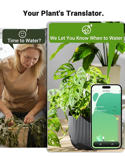 Smart WiFi Soil Moisture Meter for Plants, 2-in-1 Sensor with App Alerts | Monitor Moisture & Temperature Remotely, Real-Time Data for Indoor/Outdoor Gardening, Houseplants Care