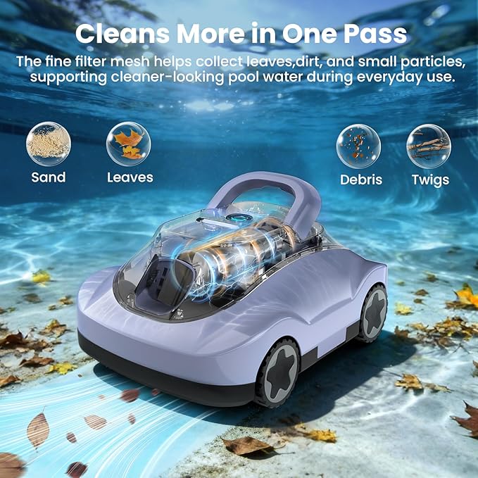 (2026 Upgrade) Cordless Robotic Pool Cleaner, Automatic Pool Vacuum for Above Ground & Inground Pools, 180-Min Runtime, 3L Basket for Leaves & Debris, Auto-Parking, Powerful Suction up to 2200 Sq.Ft