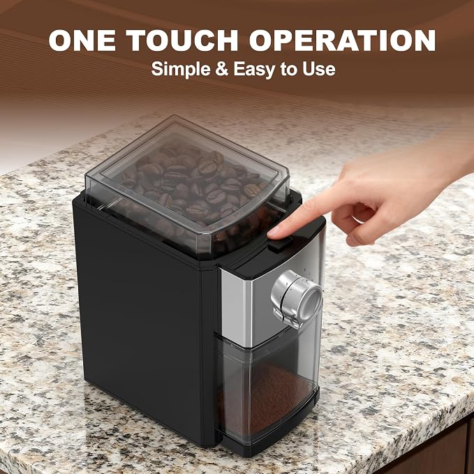 Flat Burr Coffee Grinder Electric, Coffee Grinder with 17 Grinding Sizes, Coffee Beans Grinder with Removable Burr, Large Bean Hopper & Compact for Home, black
