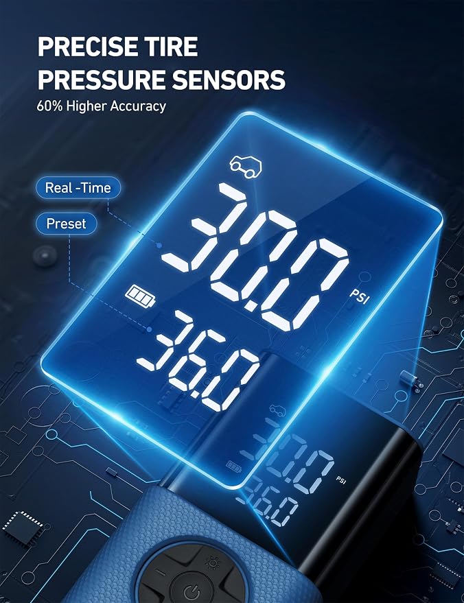 AstroAI L7S Tire Inflator Portable Air Compressor Cordless with Digital Pressure Gauge, 150 PSI LED Light Bike Air Pump with Fast Inflation & Auto Shut-Off for Car Tires,Motorcycles,Bikes,Balls,Blue