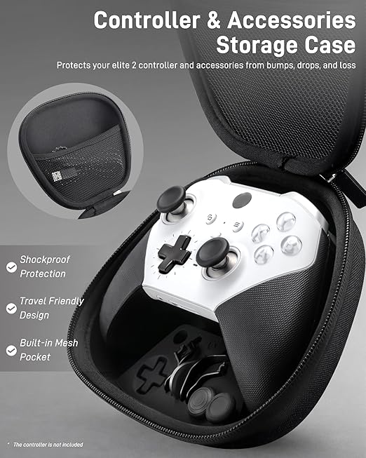 Complete Component Pack for Xbox Elite Controller Series 2 - Accessories Includes 1 Carrying Case, 1 Charging Dock, 1 Charger Cable, 4 Thumbsticks, 4 Paddles and 1 Adjustment Tool(BLACK)