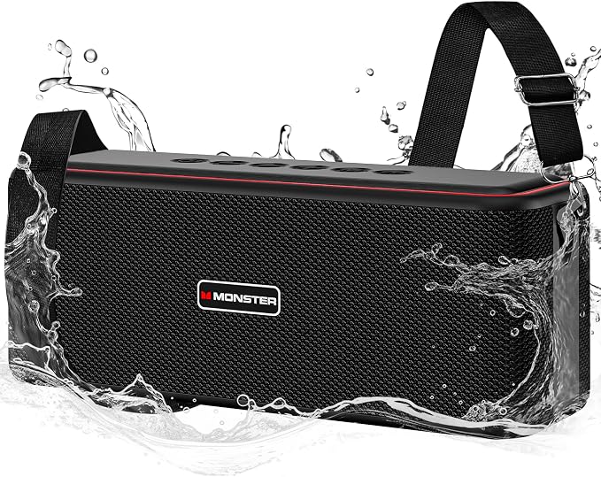 Monster Shock Pro Bluetooth Speaker with Strap, 80W Loud Speaker with Deep Bass, Portable Wireless Speakers with TWS, Long Playtime & Waterproof for Outdoors/Indoors, Supports AUX/TF Card/USB Audio