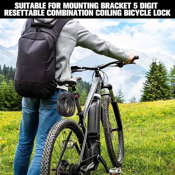 4 Pieces Bike Lock 4 Feet Bike Lock Cable 5 Digit Resettable Combination Code Security Coiling Bicycle Lock 2/5 Inch Diameter with Mounting Bracket for Bicycle Outdoors (Black)