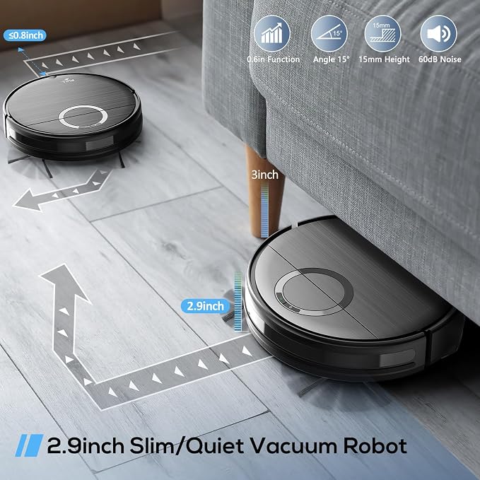 Robot Vacuum, 2 in 1 Robot Vacuum and Mop Combo for Pet Owners: Strong Suction, Anti-Tangle Brushless Inlet, Picks Up Dog & Cat Hair, Wet Mopping Removes Paw Prints, Auto-Recharge with Schedule