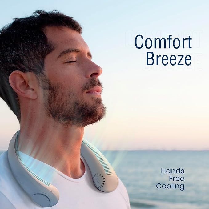 NEXAIR Portable Neck Fan Hands Free Cooling Lightweight Bladeless Neck Fan, 3 Speeds, 2400mAh Battery, 5H Runtime White | 3 Speeds, 2400mAh Battery, 5H Runtime, Lightweight Cooling