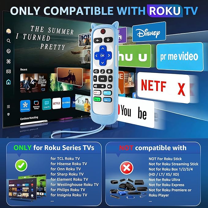 (Pack of 3) Replacement Remote Only for Roku TV with Soft Silicone Protective Cover (Glow in The Dark), Universal Remote for TCL/Onn/Hisense/Sharp/Element/Philips Roku Smart TV (Elegant White)