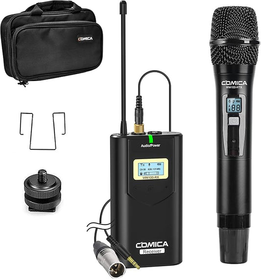 COMICA CVM-WM100 H UHF 48-Channel Professional Wireless Handheld Microphone System for Canon Nikon Sony Panasonic Fuji DSLR Camera, XLR Camcorder, Smartphone, Perfect for Video Recording/Interview