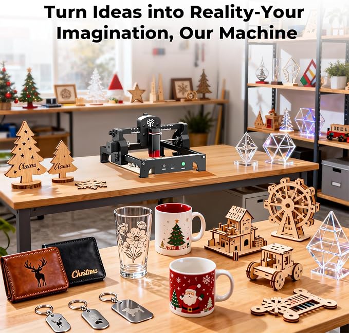 ACMER S1 Laser Engraver 6000mW, Compact Desktop Engraving & Cutting Machine for DIY Crafts, Small Business & Makers, 130x130mm Work Area, 0.04mm Detail Engraving for Wood, Acrylic