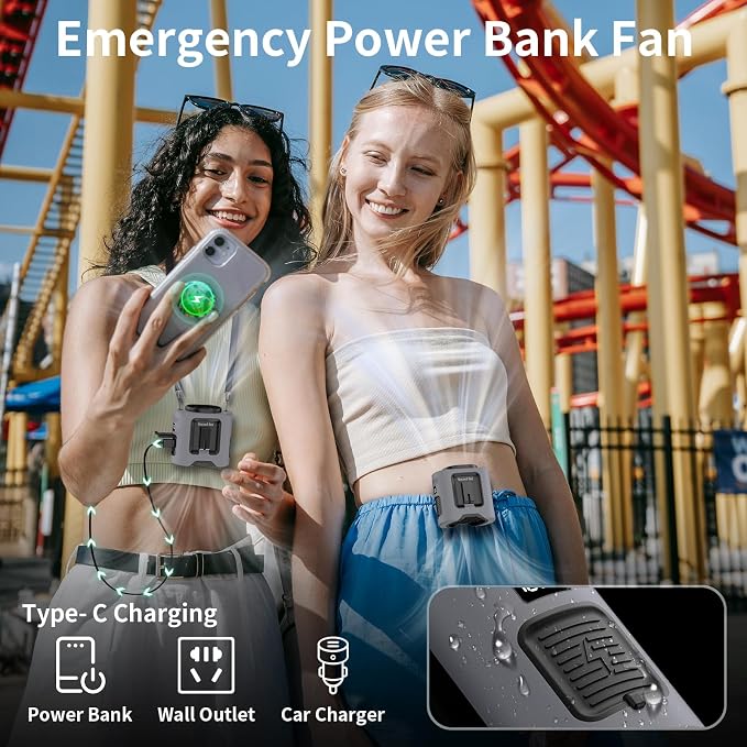 Socool 14500mAh Portable Waist Fan Clip on Belt 360 Rotation Wearable Rechargeable Personal Shirt Fan, 67H Cooling 5-Speed Battery Operated Fans with Light, Neck Fan Hanging for Outdoor Camping Travel
