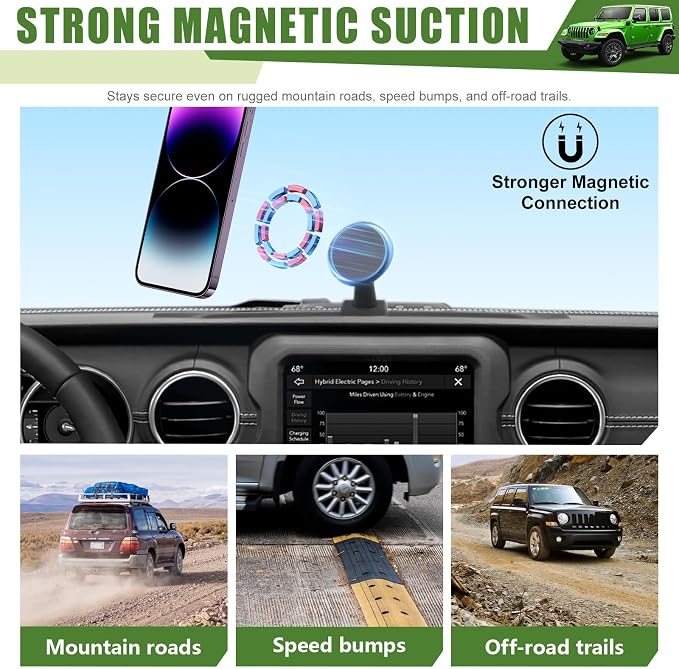 Magnetic Phone Mount Holder for 2021-2023 Jeep Wrangler JL 4XE Magnet Dash Cell Phone Cradles Adjustable Phone Stand Accessories for 2021-2023 Wrangler 4XE(Not for 4X4/Gladiator)